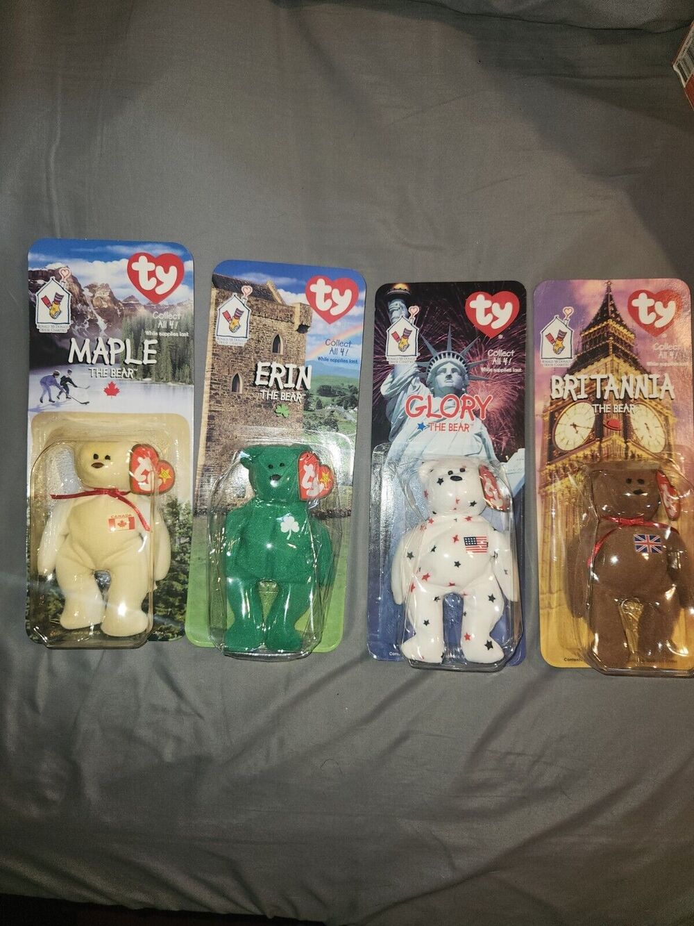 TY Beanie Babies Mcdonalds International Bears Set Of (4) With Errors RARE NIB